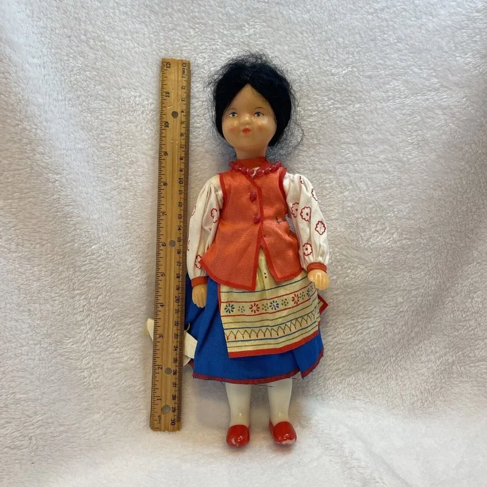 VINTAGE 1970s Mockobckar Russian Doll - Hard Plastic Approx. 12” - Folk Costume.
